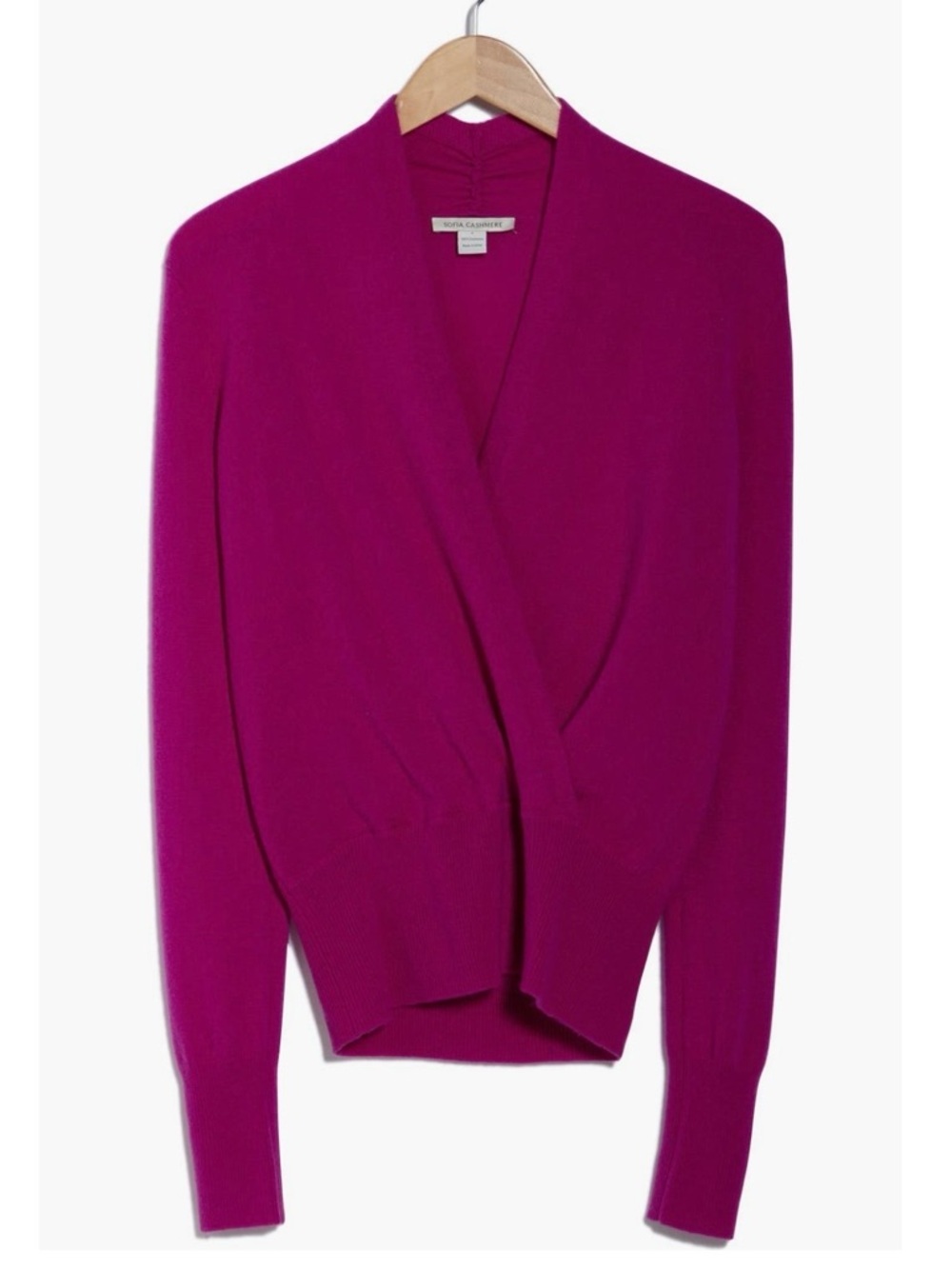 Sofia Cashmere 100% Cashmere Faux Wrap Sweater in Magenta Size M - Picture 3 of 3